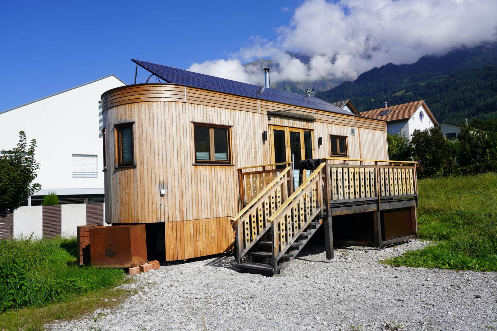 sustainable tiny house with solar panels